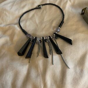 Chic Black and Silver Necklace with Purple Accents